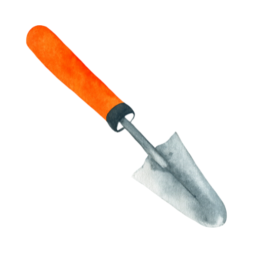 Pelle de jardinage illustrée, outil pour entretenir le potager à la Cantine Zot